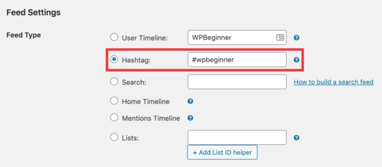 Configuraciones de Hashtag de Smash Balloon Configuración de hashtags de Smash Balloon