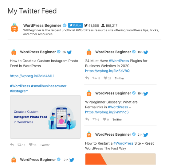 Diseño de mampostería de 2 columnas de Twitter Feed Diseño de mampostería de 2 columnas de feed de Twitter