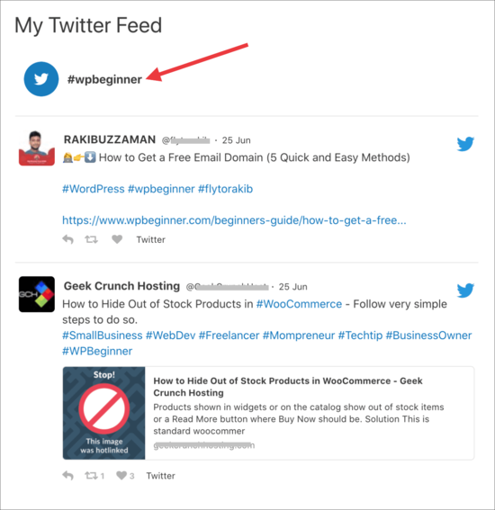Hashtag de Twitter Feed de hashtags de Twitter