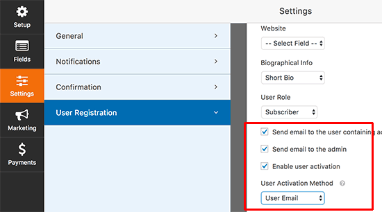 Configuración de registro de usuario Configuración de registro de usuario