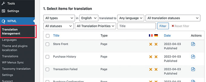 Gestión de traducción Gestión de traducción
