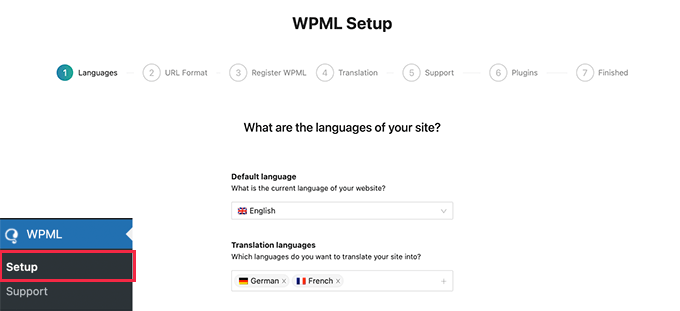 Asistente de configuración de WPML Asistente de configuración de WPML