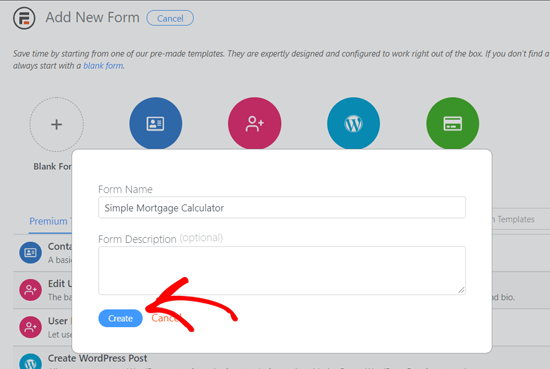 Crear nuevo formulario de calculadora de hipoteca simple Crear nuevo formulario de calculadora de hipoteca simple