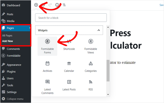 Agregue un bloque de formularios formidables en el editor de páginas de WordPress Agregue un bloque de formularios formidables en el editor de páginas de WordPress