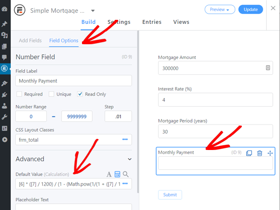 Personalización de las opciones de campo de pago mensual Formidable Mortgage Calculator Personalización de las opciones de campo de pago mensual Formidable Mortgage Calculator
