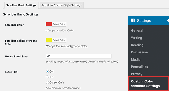 Configuración de fondo y color de la barra de desplazamiento Configuración de fondo y color de la barra de desplazamiento