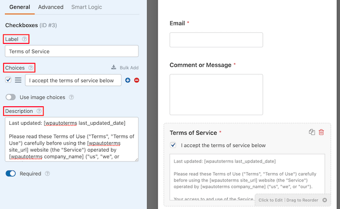 Cambiar el texto de los términos de servicio Cambiar el texto de los términos de servicio