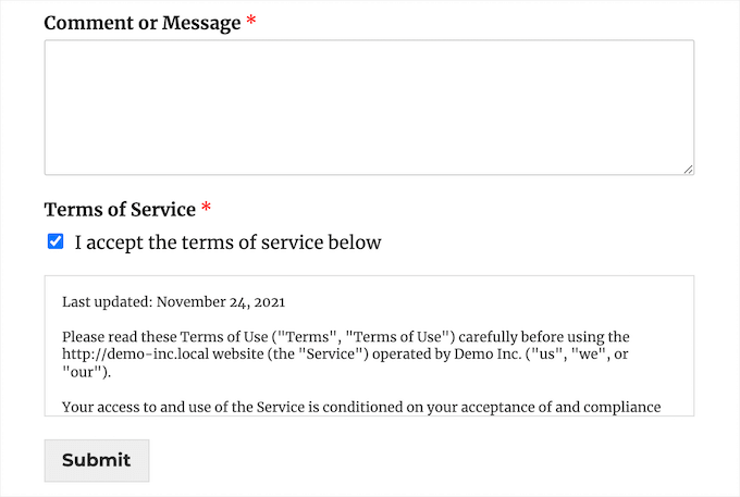 tos-form-example Ejemplo de formulario de términos de servicio