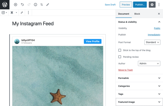 Imagen de Instagram en el editor de publicaciones Imagen de Instagram en el editor de publicaciones.