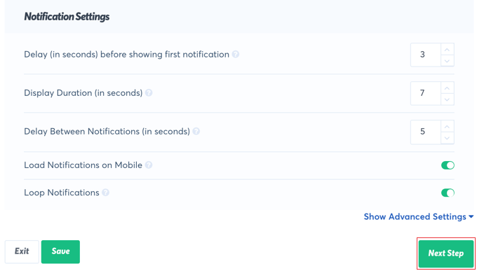 configuración de notificación de ventas en vivo Desplácese hacia abajo hasta la sección 'Configuración de notificaciones'