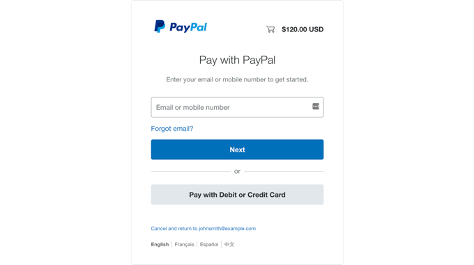 Pagar con la pantalla de PayPal Pagar con la pantalla de PayPal