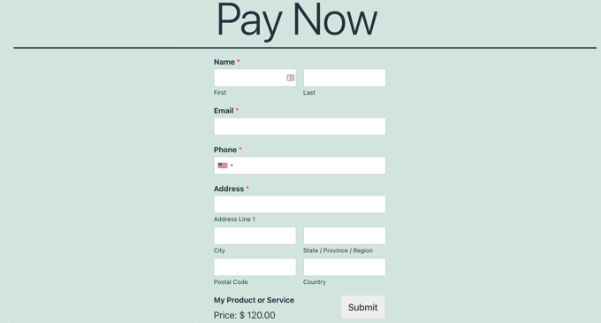 Vista previa del formulario de pagos de PayPal Vista previa del formulario de pagos de PayPal