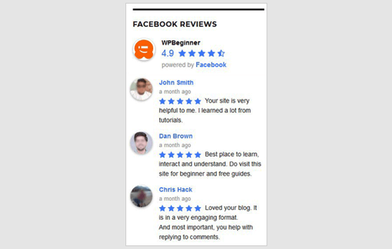 Reseñas de la página de Facebook en la barra lateral Reseñas de la página de Facebook