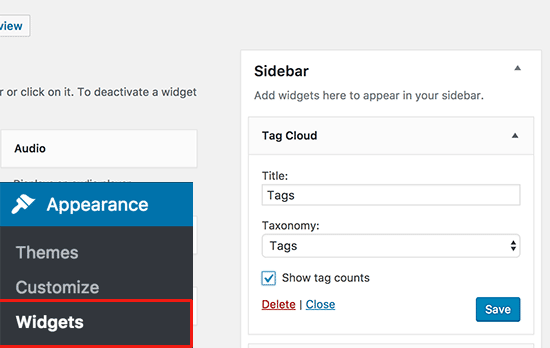 Widget de nube de etiquetas predeterminado en WordPress Widget de nube de etiquetas predeterminado en WordPress