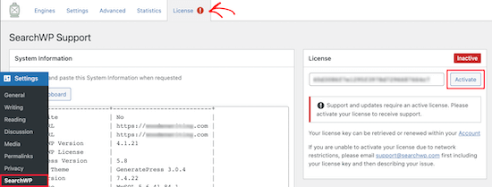 Ingrese la clave de licencia de SearchWP Ingrese la clave de licencia de SearchWP