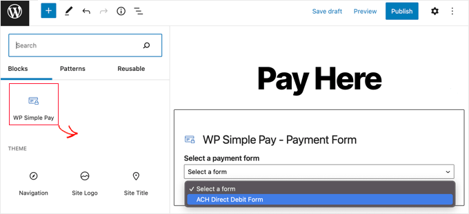 Agregar bloque de pago simple de WP Agregar bloque de pago simple de WP