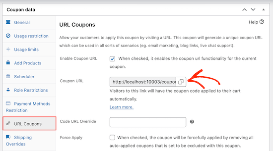 Un cupón de URL inteligente de aplicación automática