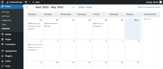 El complemento de WordPress del calendario editorial