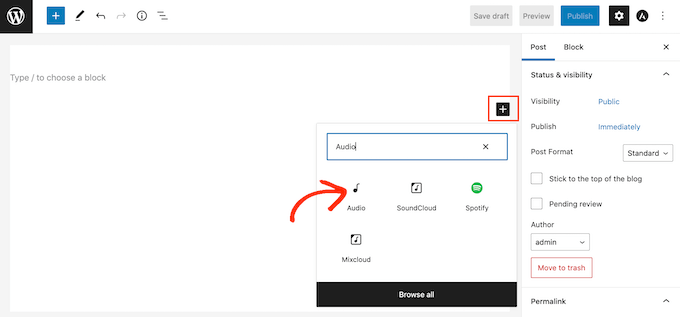 El bloque de audio incorporado de WordPress