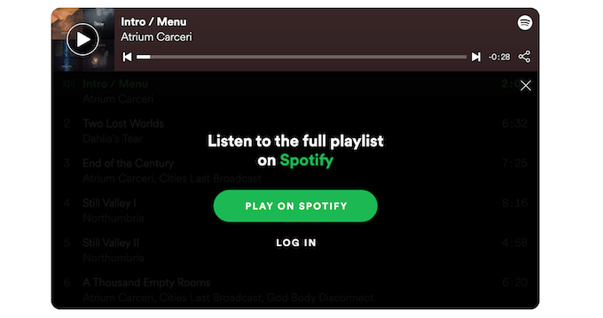 Una lista de reproducción de Spotify incrustada en WordPress