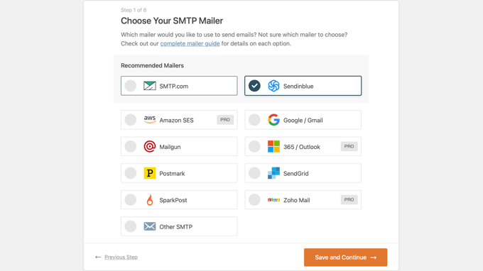 Seleccione un proveedor de servicios SMTP Seleccione un proveedor de servicios SMTP