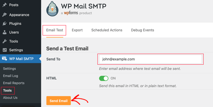 Vaya a WP Mail SMTP » Herramientas