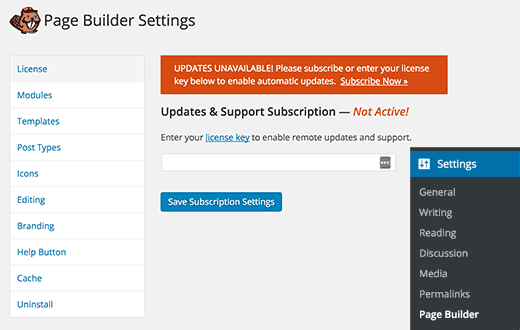Ingresando su clave de licencia de Beaver Builder Ingresando su clave de licencia de Beaver Builder