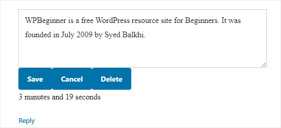 Editar comentario con temporizador de cuenta regresiva Editar comentario con temporizador de cuenta regresiva