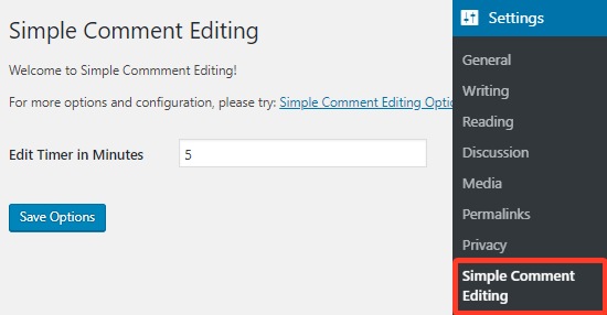Configuración del complemento de edición de comentarios simple Configuración del complemento de edición de comentarios simple