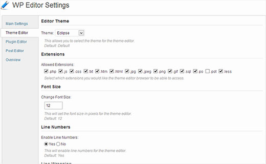 Ajuste de la configuración para el editor de temas de reemplazo para WordPress Ajuste de la configuración para el editor de temas de reemplazo para WordPress