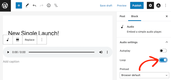 Reproduzca un archivo de audio MP3 usando el bloque de audio de WordPress