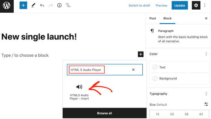 Agregar un bloque de reproductor de audio a su sitio de WordPress