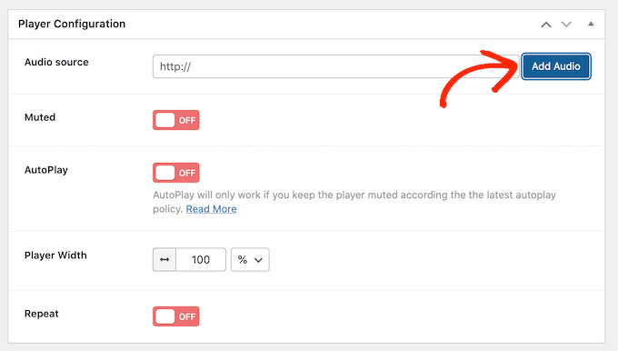 Agregar un archivo de audio al reproductor HTML5