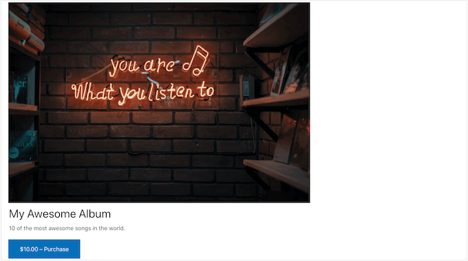 Una página de producto MP3 creada con Easy Digital Downloads