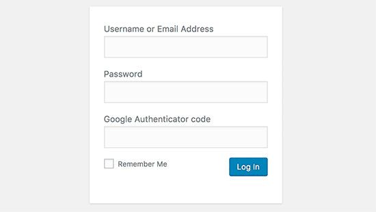 Pantalla de inicio de sesión de WordPress con Google Authenticator habilitado Pantalla de inicio de sesión de WordPress con Google Authenticator habilitado