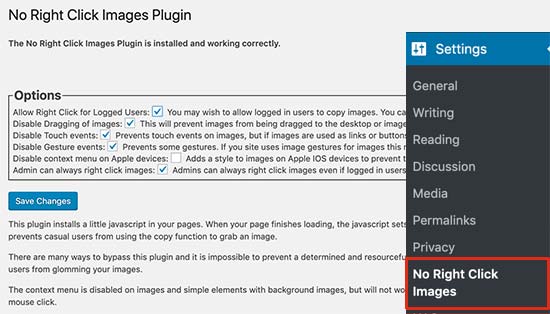 Sin configuración de imágenes de clic derecho Sin configuración de imágenes de clic derecho