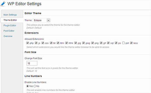 Configuración principal del editor WP Configuración principal del editor WP