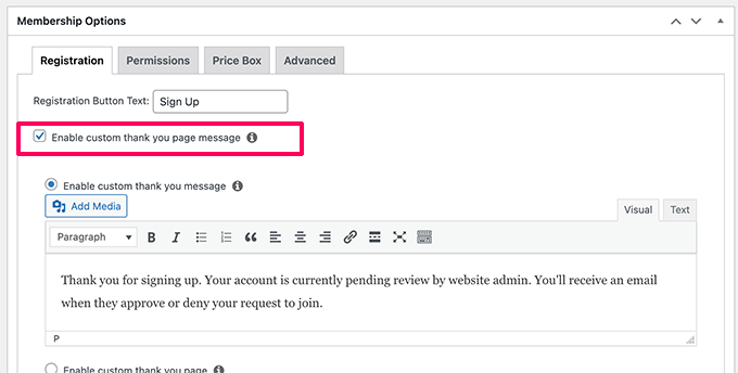 Agregue un mensaje de agradecimiento personalizado para MemberPress