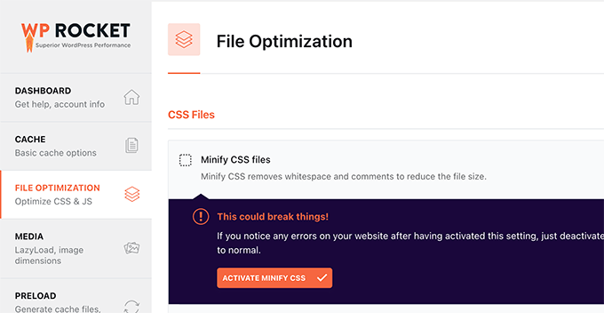 Activar minificar CSS