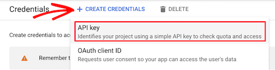 Crear credenciales para la clave API Crear credenciales para la clave API