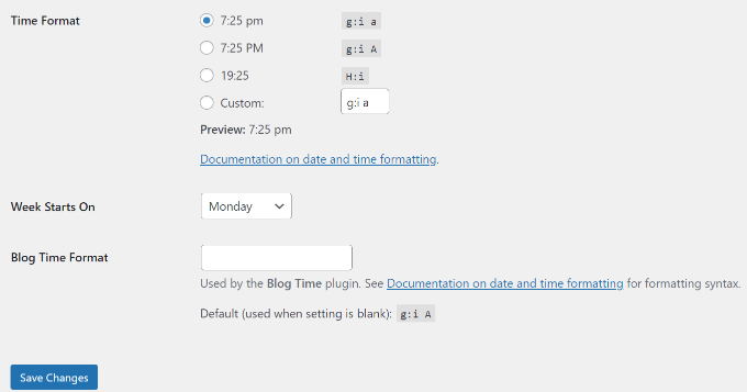 Editar la configuración de la zona horaria para la hora del blog