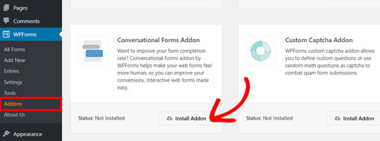 Instale el complemento Conversational Forms de WPForms