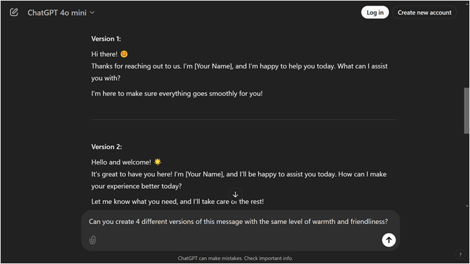 Example of using ChatGPT to write chat greetings Example of using ChatGPT to write chat greetings
