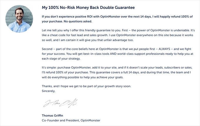 OptinMonster's money-back guarantee OptinMonster's money-back guarantee