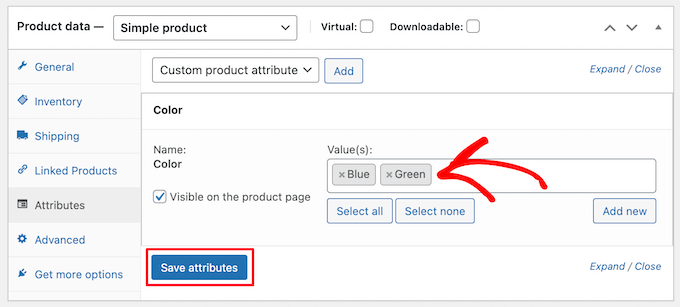 Select attribute terms Select attribute terms