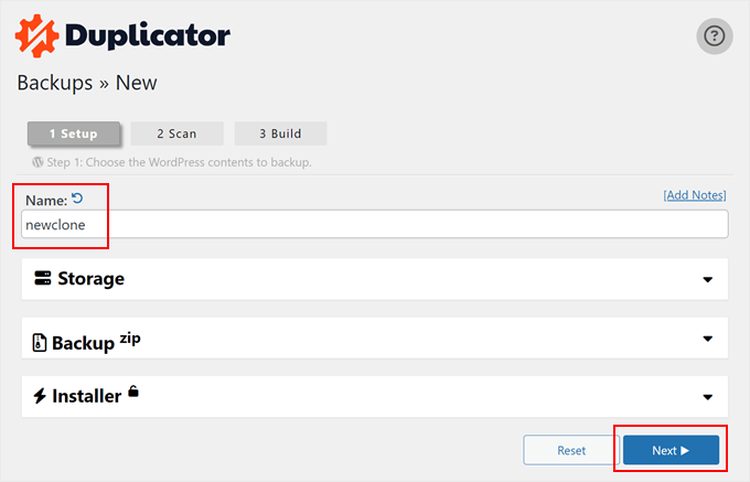 Naming the Duplicator backup Naming the Duplicator backup