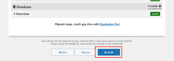 Building a Duplicator backup file Building a Duplicator backup file