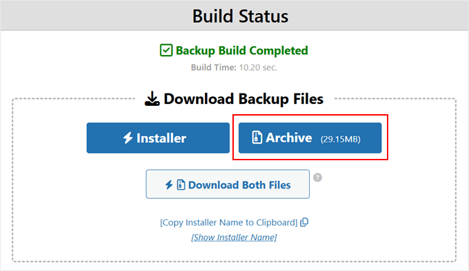 Downloading Duplicator archive file Downloading Duplicator archive file