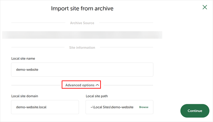 Configuring the local website's settings in Local WP Configuring the local website's settings in Local WP