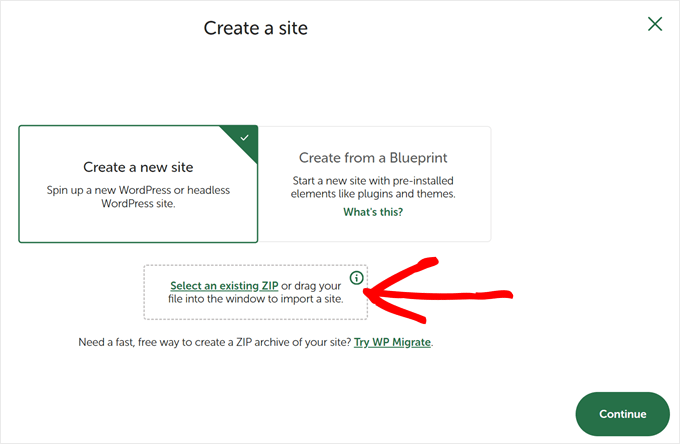 Choosing to upload a WordPress zip file to Local WP Choosing to upload a WordPress zip file to Local WP